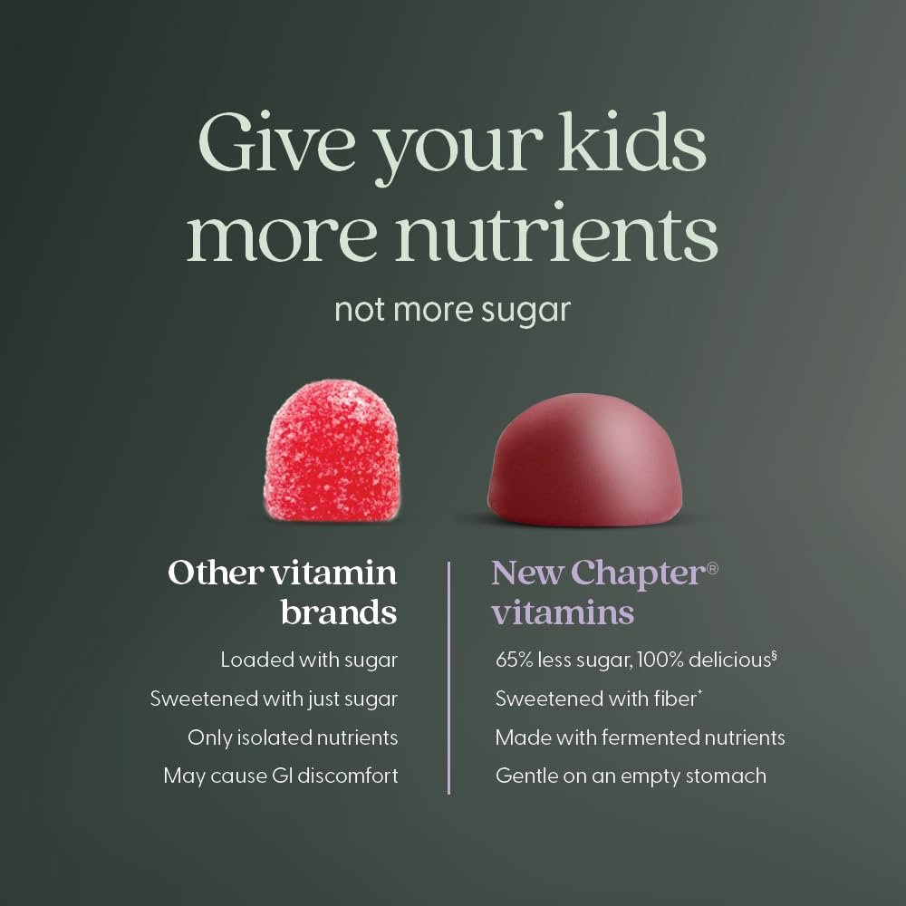 New Chapter Kinder-Multivitamin Gummibärchen - 65% weniger Zucker, mit Vitamin C, D3 & Zink, Nicht-GVO, Glutenfrei, Beeren-Zitrus, 60 Stück