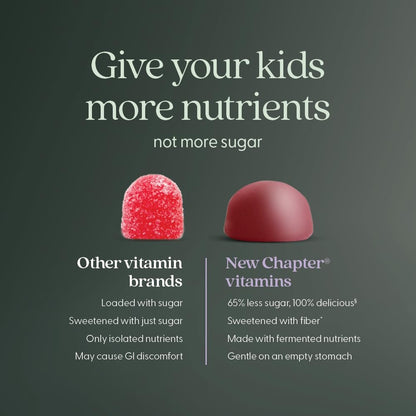 New Chapter Kinder-Multivitamin Gummibärchen - 65% weniger Zucker, mit Vitamin C, D3 & Zink, Nicht-GVO, Glutenfrei, Beeren-Zitrus, 60 Stück