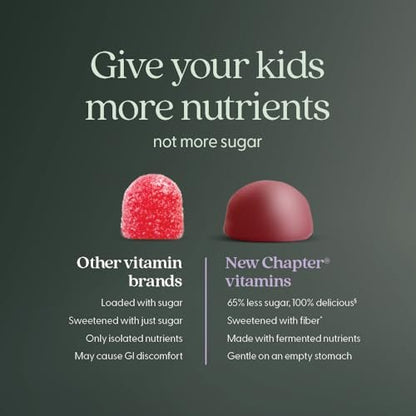 New Chapter Kinder-Multivitamin Gummibärchen - 65% weniger Zucker, mit Vitamin C, D3 & Zink, Nicht-GVO, Glutenfrei, Beeren-Zitrus, 60 Stück