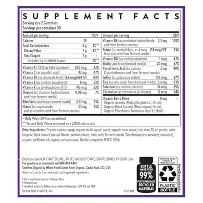 New Chapter Kinder-Multivitamin Gummibärchen - 65% weniger Zucker, mit Vitamin C, D3 & Zink, Nicht-GVO, Glutenfrei, Beeren-Zitrus, 60 Stück
