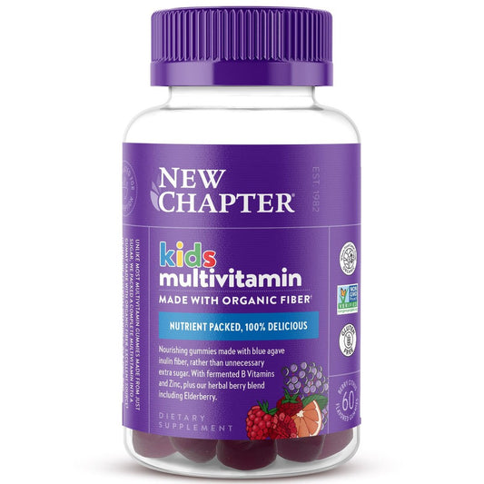 New Chapter Kinder-Multivitamin Gummibärchen - 65% weniger Zucker, mit Vitamin C, D3 & Zink, Nicht-GVO, Glutenfrei, Beeren-Zitrus, 60 Stück
