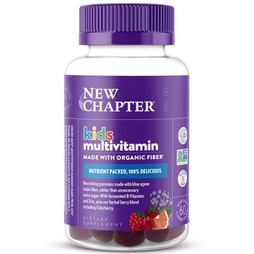 New Chapter Kinder-Multivitamin Gummibärchen - 65% weniger Zucker, mit Vitamin C, D3 & Zink, Nicht-GVO, Glutenfrei, Beeren-Zitrus, 60 Stück