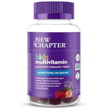 New Chapter Kinder-Multivitamin Gummibärchen - 65% weniger Zucker, mit Vitamin C, D3 & Zink, Nicht-GVO, Glutenfrei, Beeren-Zitrus, 60 Stück