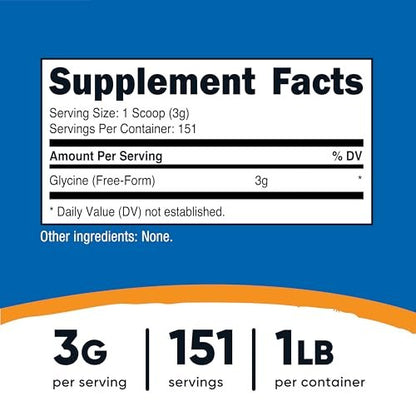 Nutricost Glycin-Pulver 1lb – Nicht-GVO, glutenfrei, reines Aminosäurepulver
