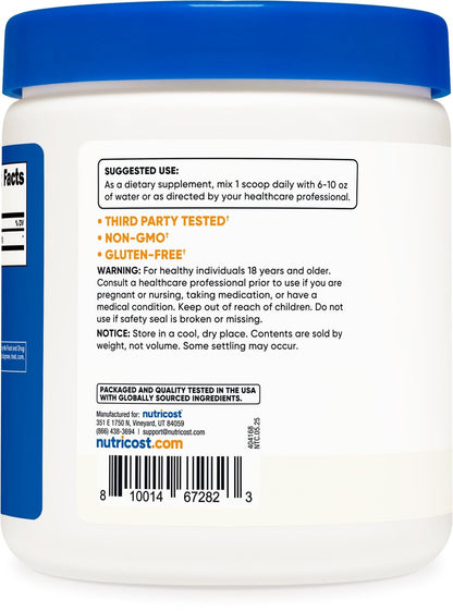 Nutricost Glycin-Pulver 1lb – Nicht-GVO, glutenfrei, reines Aminosäurepulver