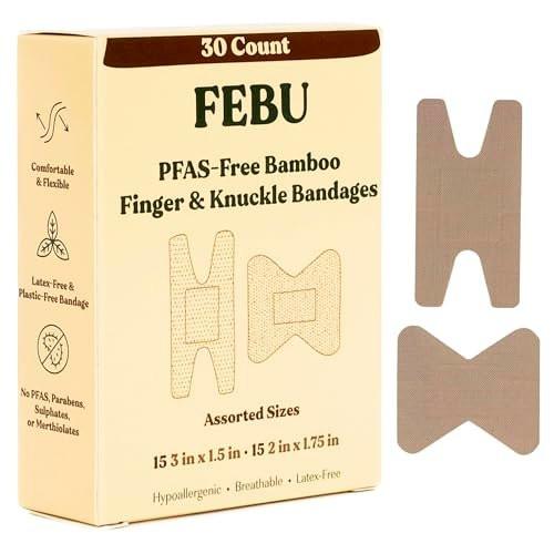FEBU Eco-freundliche Bambus-Fingerspitzenpflaster | PFAS-freie Fingerpflaster für Erste Hilfe | Flexibler Stoff-Wundverband | Vollständig kompostierbar, Latexfrei | 30 Stück Finger- & Knöchelpflaster