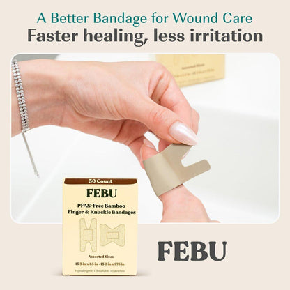 FEBU Eco-freundliche Bambus-Fingerspitzenpflaster | PFAS-freie Fingerpflaster für Erste Hilfe | Flexibler Stoff-Wundverband | Vollständig kompostierbar, Latexfrei | 30 Stück Finger- & Knöchelpflaster