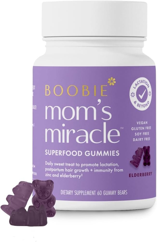 Boobie Bears Stillzeit-Gummibärchen | Unterstützt Milchproduktion, Immunsystem & Haarwachstum | Nahrungsergänzung für stillende Mütter mit Zink und Holunderbeere, 60 Stück