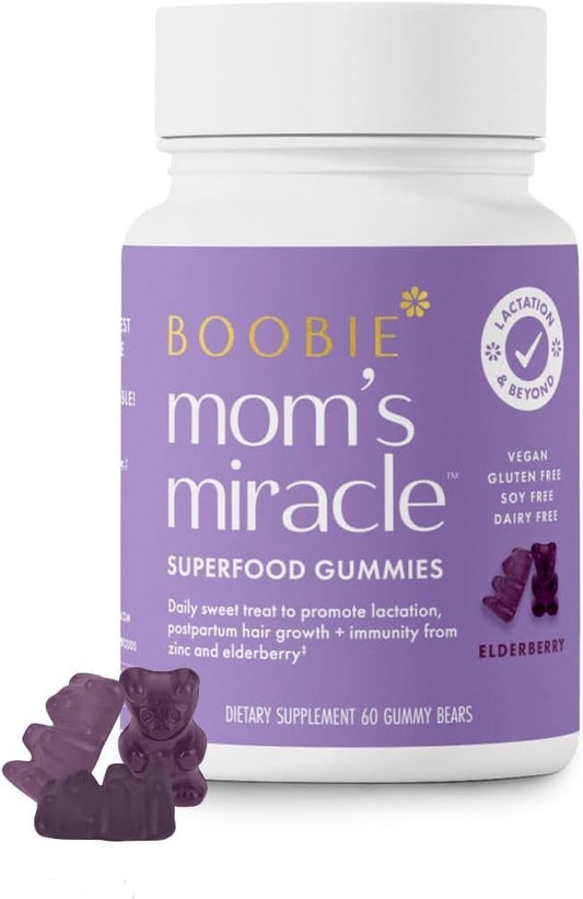 Boobie Bears Stillzeit-Gummibärchen | Unterstützt Milchproduktion, Immunsystem & Haarwachstum | Nahrungsergänzung für stillende Mütter mit Zink und Holunderbeere, 60 Stück