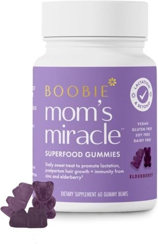 Boobie Bears Stillzeit-Gummibärchen | Unterstützt Milchproduktion, Immunsystem & Haarwachstum | Nahrungsergänzung für stillende Mütter mit Zink und Holunderbeere, 60 Stück