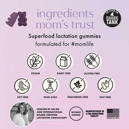 Boobie Bears Stillzeit-Gummibärchen | Unterstützt Milchproduktion, Immunsystem & Haarwachstum | Nahrungsergänzung für stillende Mütter mit Zink und Holunderbeere, 60 Stück