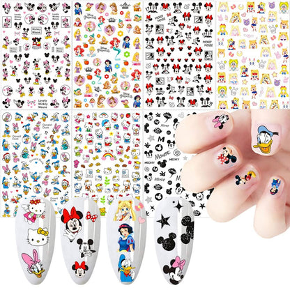 Cartoon Nagelaufkleber – Niedliche Cartoon-Nagelsticker 3D selbstklebend Nagelkunst-Zubehör für Frauen Acrylnägel Dekoration 7 Blatt