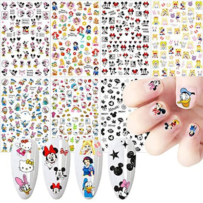 Cartoon Nagelaufkleber – Niedliche Cartoon-Nagelsticker 3D selbstklebend Nagelkunst-Zubehör für Frauen Acrylnägel Dekoration 7 Blatt