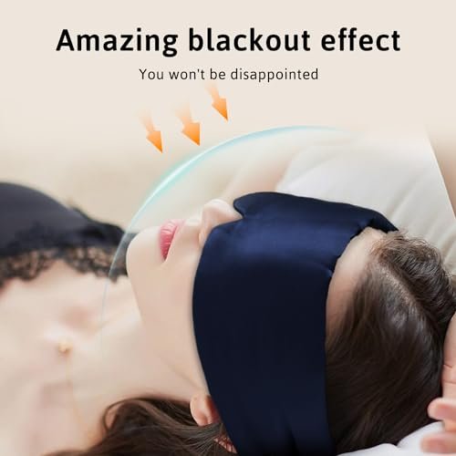ATreebag Seiden Schlafmaske für Damen und Herren – Große Augenmaske mit verstellbarem Band, Marineblau