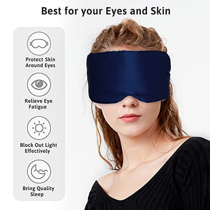 ATreebag Seiden Schlafmaske für Damen und Herren – Große Augenmaske mit verstellbarem Band, Marineblau