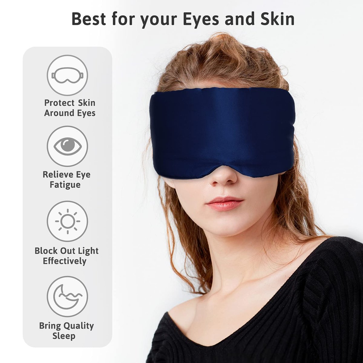 ATreebag Seiden Schlafmaske für Damen und Herren – Große Augenmaske mit verstellbarem Band, Marineblau