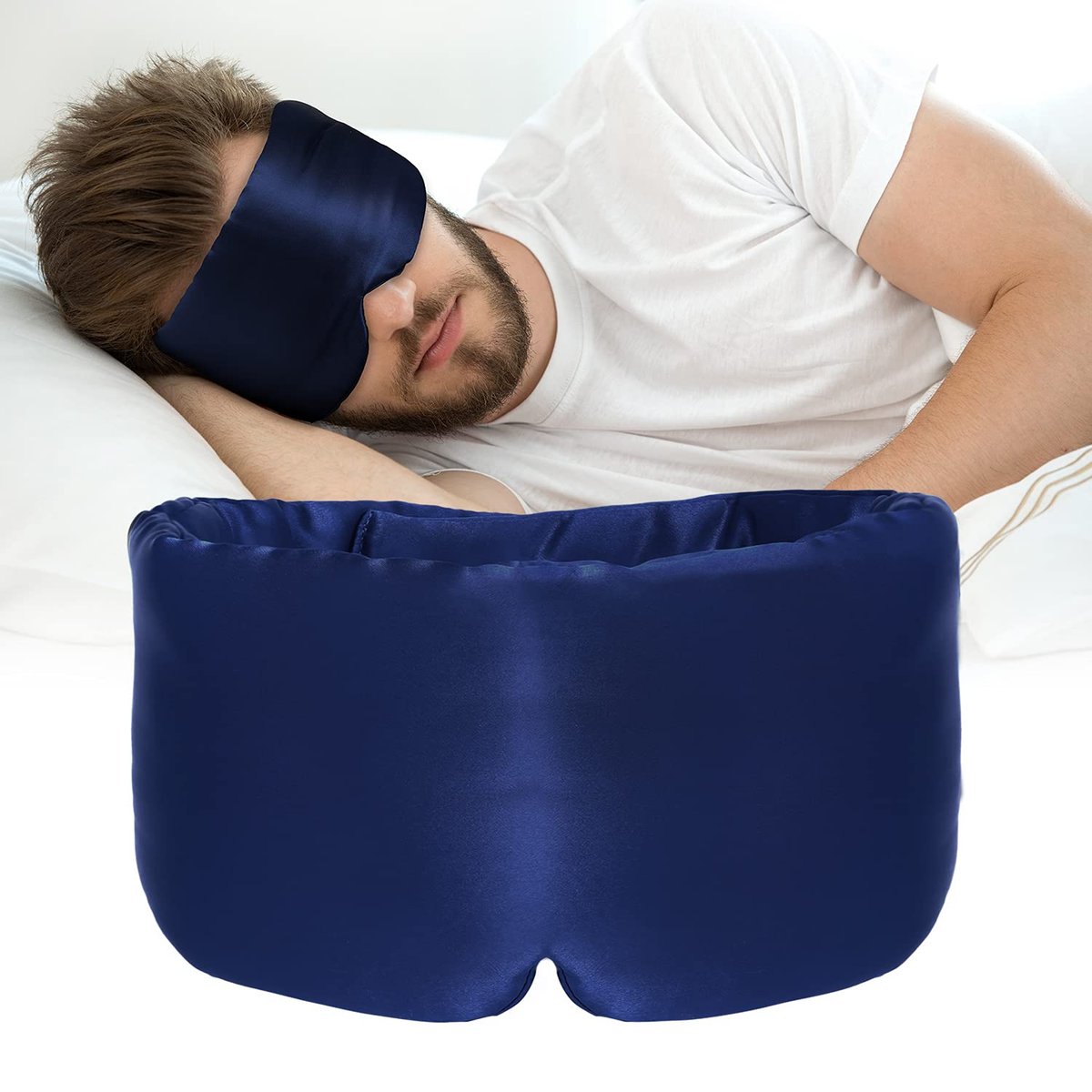 ATreebag Seiden Schlafmaske für Damen und Herren – Große Augenmaske mit verstellbarem Band, Marineblau