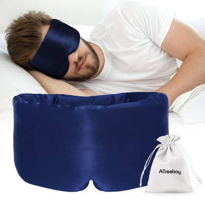 ATreebag Seiden Schlafmaske für Damen und Herren – Große Augenmaske mit verstellbarem Band, Marineblau