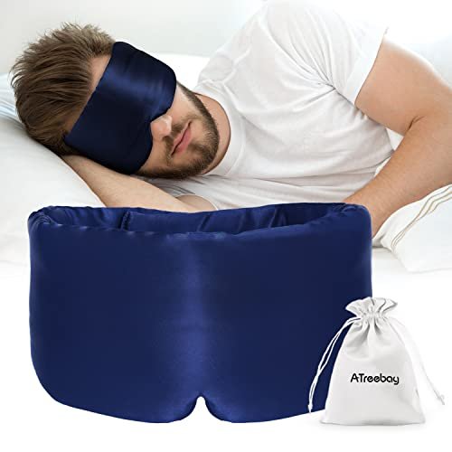 ATreebag Seidenschlafmaske für Damen und Herren – Maulbeerseide, Augenmaske mit verstellbarem Band, lichtdicht, für Schlaf, Reisen, Yoga, Nickerchen, große Größe, Schwarz
