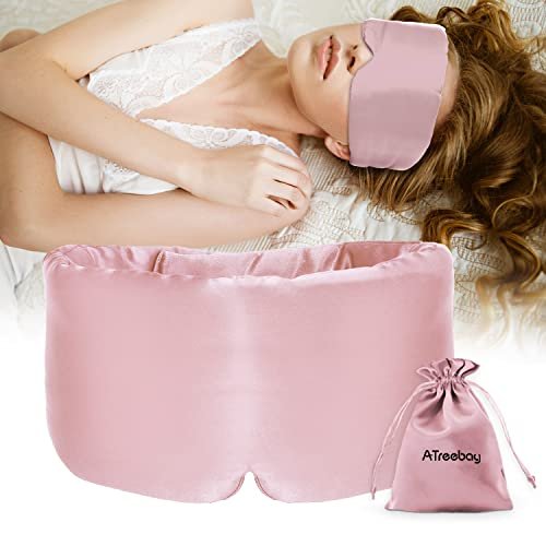 ATreebag Seidenschlafmaske für Damen und Herren, Maulbeerseide Augenmaske mit verstellbarem Band, Lichtdichte Schlafmaske für Reisen, Yoga, Nickerchen, Große Größe, Helles Pflaumenblau