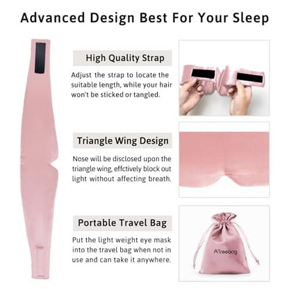 ATreebag Seidenschlafmaske für Damen und Herren, Maulbeerseide Augenmaske mit verstellbarem Band, Lichtdichte Schlafmaske für Reisen, Yoga, Nickerchen, Große Größe, Helles Pflaumenblau