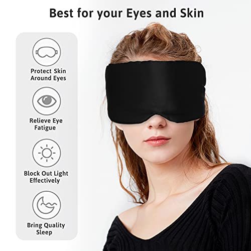 ATreebag Seidenschlafmaske für Damen und Herren – Maulbeerseide, Augenmaske mit verstellbarem Band, lichtdicht, für Schlaf, Reisen, Yoga, Nickerchen, große Größe, Schwarz