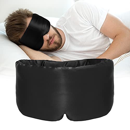 ATreebag Seidenschlafmaske für Damen und Herren – Maulbeerseide, Augenmaske mit verstellbarem Band, lichtdicht, für Schlaf, Reisen, Yoga, Nickerchen, große Größe, Schwarz