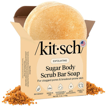 Kitsch Exfoliating Sugar Body Scrub Bar – Peeling-Seife mit Walnussschalen & Kokosöl für geschmeidige, strahlende Haut – 113 g