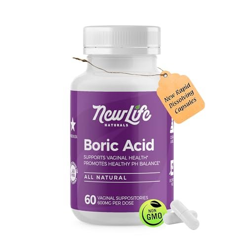 NewLife Naturals Borsäure-Zäpfchen für Frauen – 600 mg NF-Borsäurepulver, Vaginalgeruch & pH-Gleichgewicht, Vaginalzäpfchen, Hergestellt in USA, 60 Stück