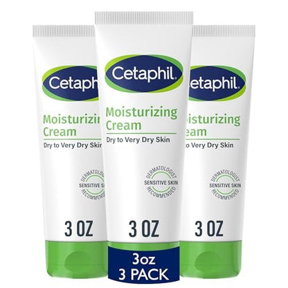 Cetaphil Feuchtigkeitscreme für Gesicht & Körper, Hydratisierende Creme für trockene bis sehr trockene, empfindliche Haut, 3er-Pack (3 x 85 g), Duftfrei, Nicht komedogen, Fettfrei