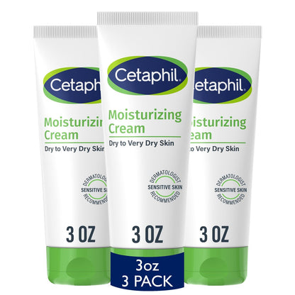 Cetaphil Feuchtigkeitscreme für Gesicht & Körper, Hydratisierende Creme für trockene bis sehr trockene, empfindliche Haut, 3er-Pack (3 x 85 g), Duftfrei, Nicht komedogen, Fettfrei