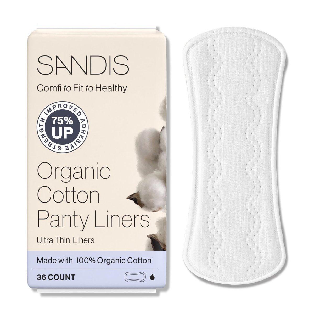 SANDIS Premium 100 % Bio Slipeinlagen - Chemiefreie Baumwoll-Binde, hautfreundlich, ultra dünn, für den täglichen Bedarf, 36 Stück