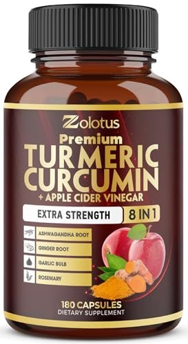 7-in-1 Kurkuma Curcumin + Apfelessig Kapseln, 6 Monate Vorrat mit Ashwagandha, Ingwer, Knoblauch, 180 Kapseln