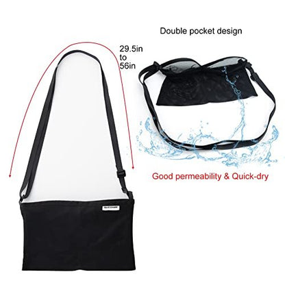SUCONBE Verstellbarer Drainagebeutel-Halter nach Brust-OP – Drainage-Pouch mit Duschbeutel für Brustverkleinerung, Brustvergrößerung, postoperative Erholung (Schwarz, Zwei Taschen)