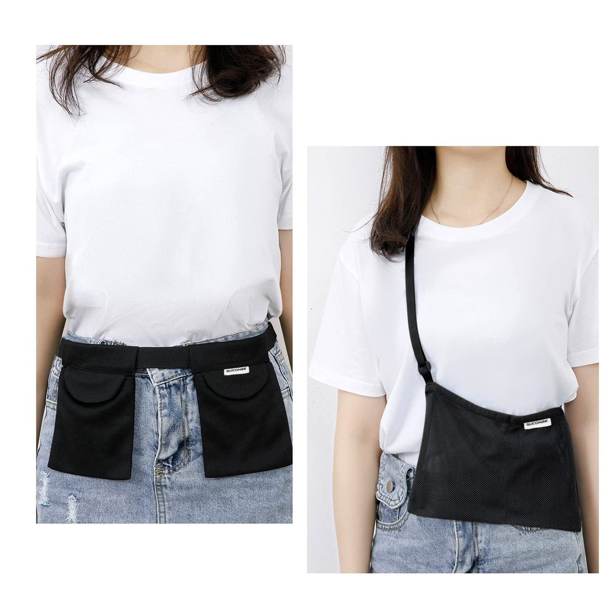SUCONBE Verstellbarer Drainagebeutel-Halter nach Brust-OP – Drainage-Pouch mit Duschbeutel für Brustverkleinerung, Brustvergrößerung, postoperative Erholung (Schwarz, Zwei Taschen)