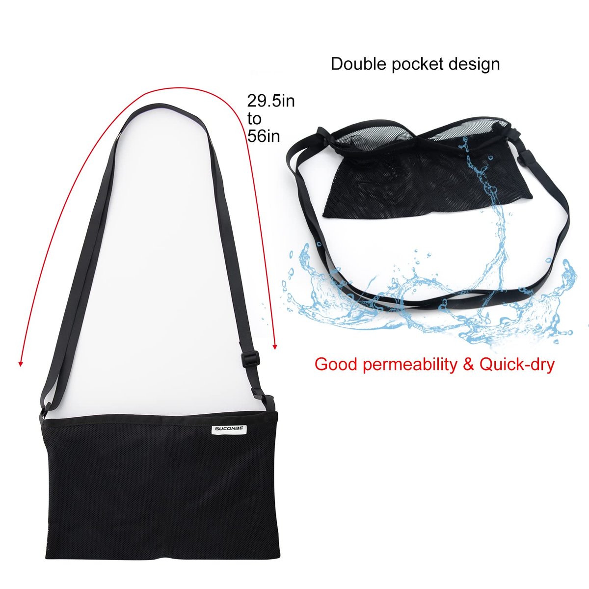 SUCONBE Verstellbarer Drainagebeutel-Halter nach Brust-OP – Drainage-Pouch mit Duschbeutel für Brustverkleinerung, Brustvergrößerung, postoperative Erholung (Schwarz, Zwei Taschen)