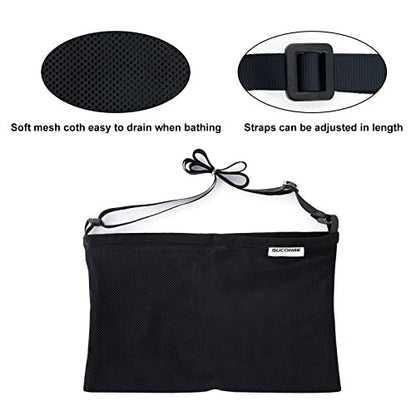 SUCONBE Verstellbarer Drainagebeutel-Halter nach Brust-OP – Drainage-Pouch mit Duschbeutel für Brustverkleinerung, Brustvergrößerung, postoperative Erholung (Schwarz, Zwei Taschen)