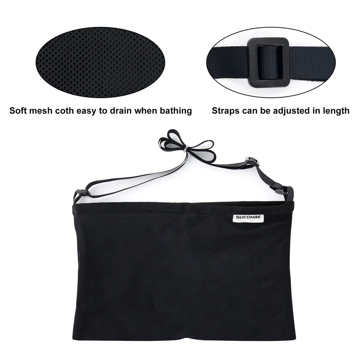 SUCONBE Verstellbarer Drainagebeutel-Halter nach Brust-OP – Drainage-Pouch mit Duschbeutel für Brustverkleinerung, Brustvergrößerung, postoperative Erholung (Schwarz, Zwei Taschen)