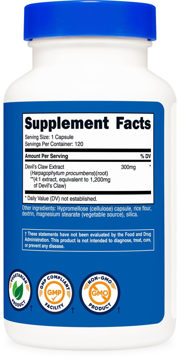 Nutricost Teufelskralle Extrakt 120 Kapseln – 120 Portionen pro Flasche, Vegetarisch, GVO-frei & Glutenfrei