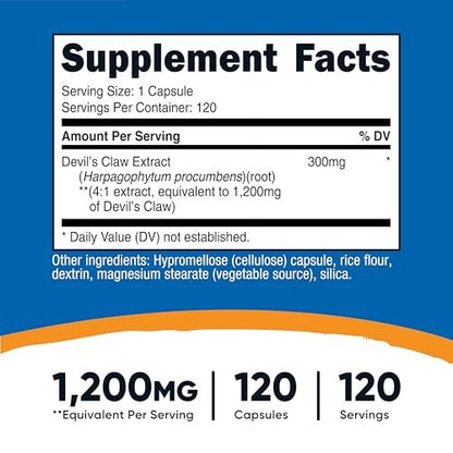 Nutricost Teufelskralle Extrakt 120 Kapseln – 120 Portionen pro Flasche, Vegetarisch, GVO-frei & Glutenfrei