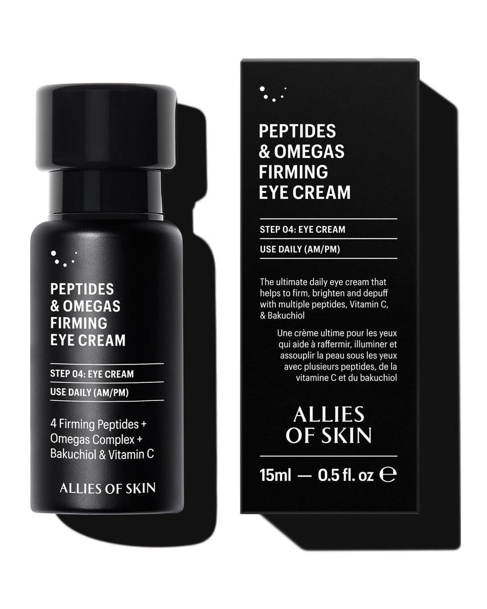 Allies of Skin Peptides Firming Eye Cream – Feuchtigkeitscreme für die Augenpartie gegen dunkle Ringe & Schwellungen mit Bakuchiol, Ceramiden und Vitamin C für feine Linien | 0,5 oz