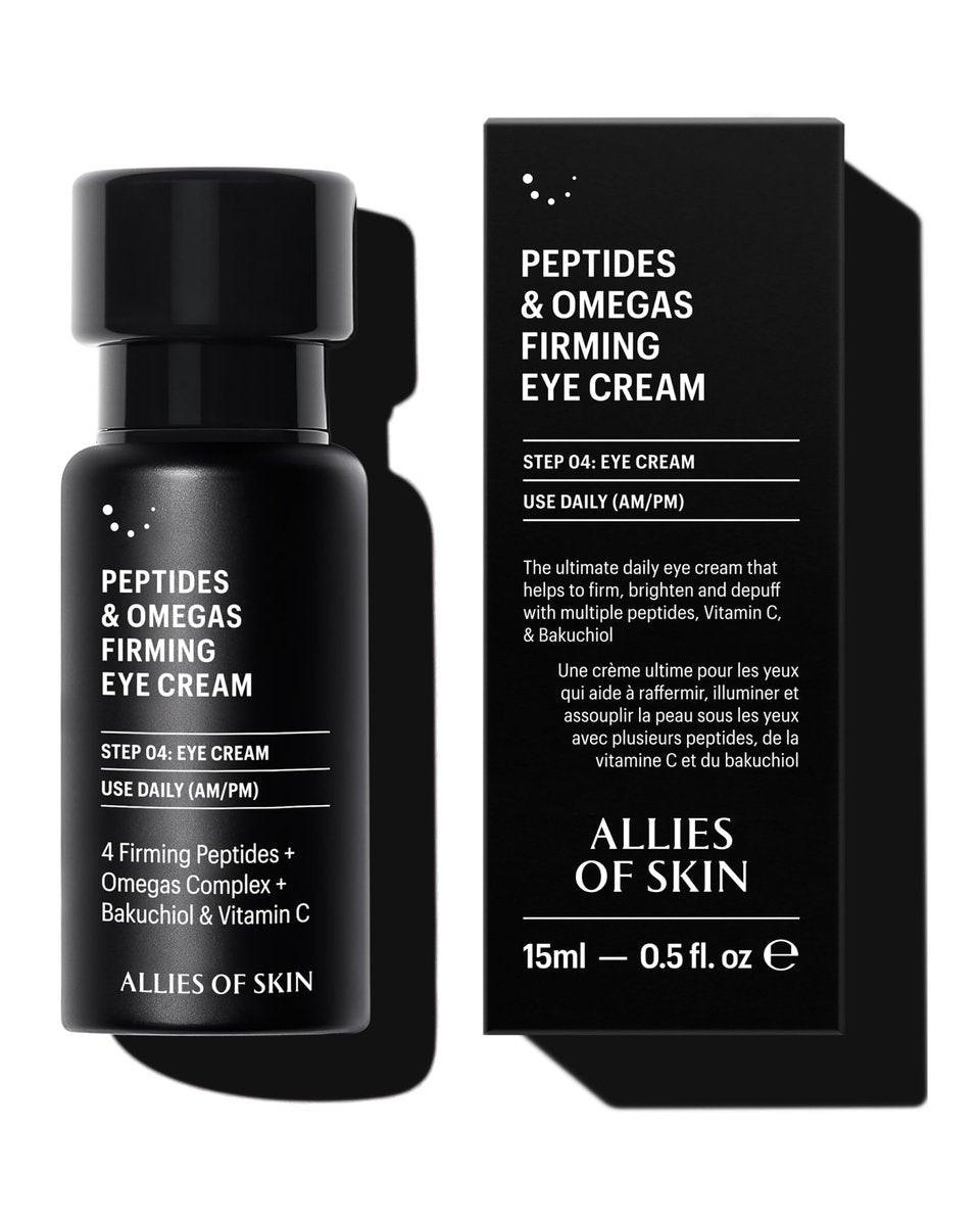 Allies of Skin Peptides Firming Eye Cream – Feuchtigkeitscreme für die Augenpartie gegen dunkle Ringe & Schwellungen mit Bakuchiol, Ceramiden und Vitamin C für feine Linien | 0,5 oz