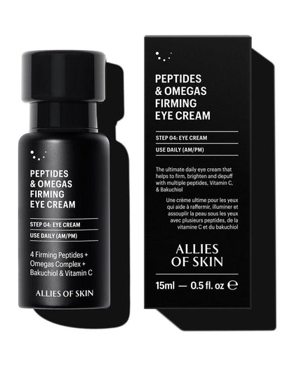 Allies of Skin Peptides Firming Eye Cream – Feuchtigkeitscreme für die Augenpartie gegen dunkle Ringe & Schwellungen mit Bakuchiol, Ceramiden und Vitamin C für feine Linien | 0,5 oz