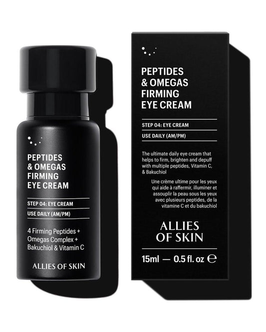 Allies of Skin Peptides Firming Eye Cream – Feuchtigkeitscreme für die Augenpartie gegen dunkle Ringe & Schwellungen mit Bakuchiol, Ceramiden und Vitamin C für feine Linien | 0,5 oz
