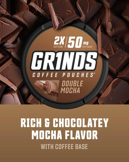 Grinds Coffee Pouches Double Mocha – 3 Dosen, 18 Pouches pro Dose – Koffeinalternative ohne Brühen