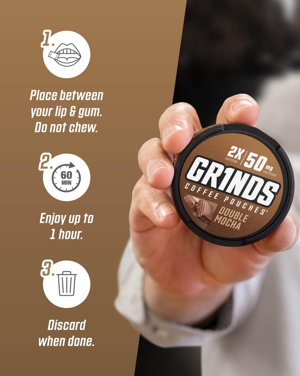Grinds Coffee Pouches Double Mocha – 3 Dosen, 18 Pouches pro Dose – Koffeinalternative ohne Brühen