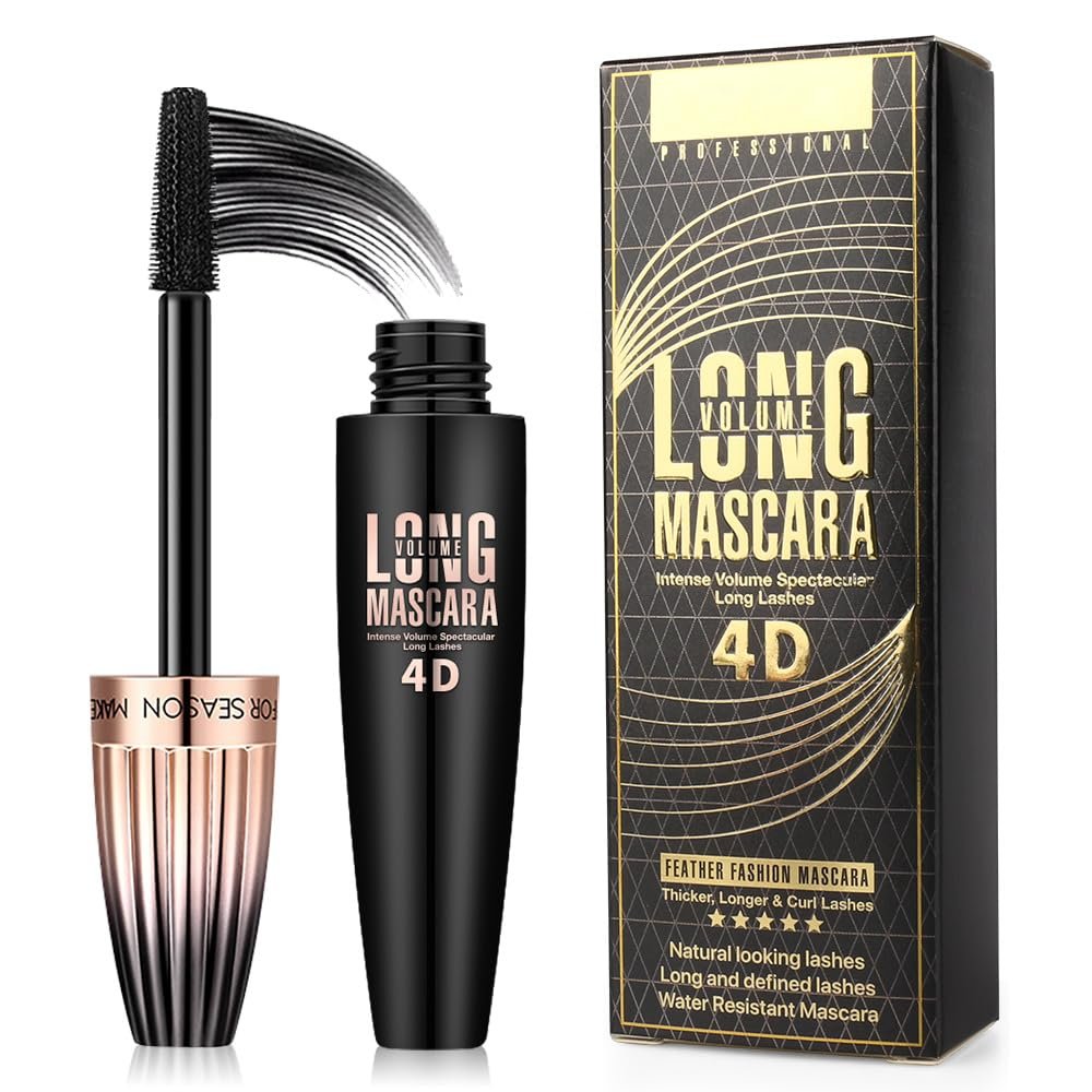4D Silk Fiber Wimpernmascara, wasserfest, lang anhaltend, schwarz, Volumen & Länge, natürlich, exquisite Fülle, verlängernd, verdickend, weichere, vollere Wimpern, wischfest, 1 Pack