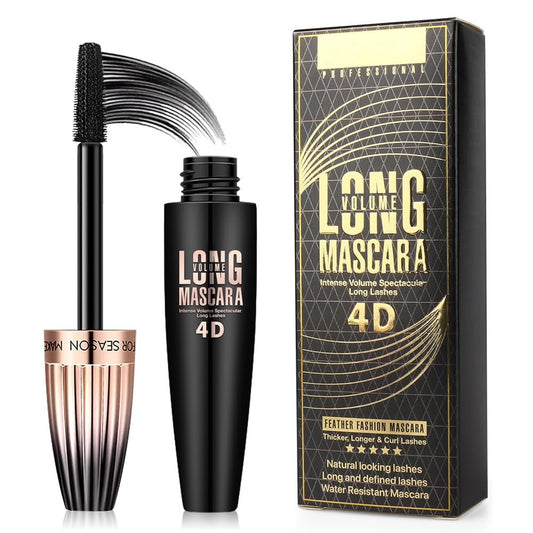 4D Silk Fiber Wimpernmascara, wasserfest, lang anhaltend, schwarz, Volumen & Länge, natürlich, exquisite Fülle, verlängernd, verdickend, weichere, vollere Wimpern, wischfest, 1 Pack