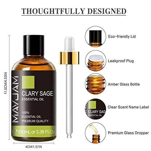 MAYJAM Clary Salbei Ätherisches Öl mit Glaspipette - Reines Clary Salbei Öl für Diffuser und Aromatherapie - 100 ml
