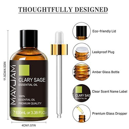 MAYJAM Clary Salbei Ätherisches Öl mit Glaspipette - Reines Clary Salbei Öl für Diffuser und Aromatherapie - 100 ml